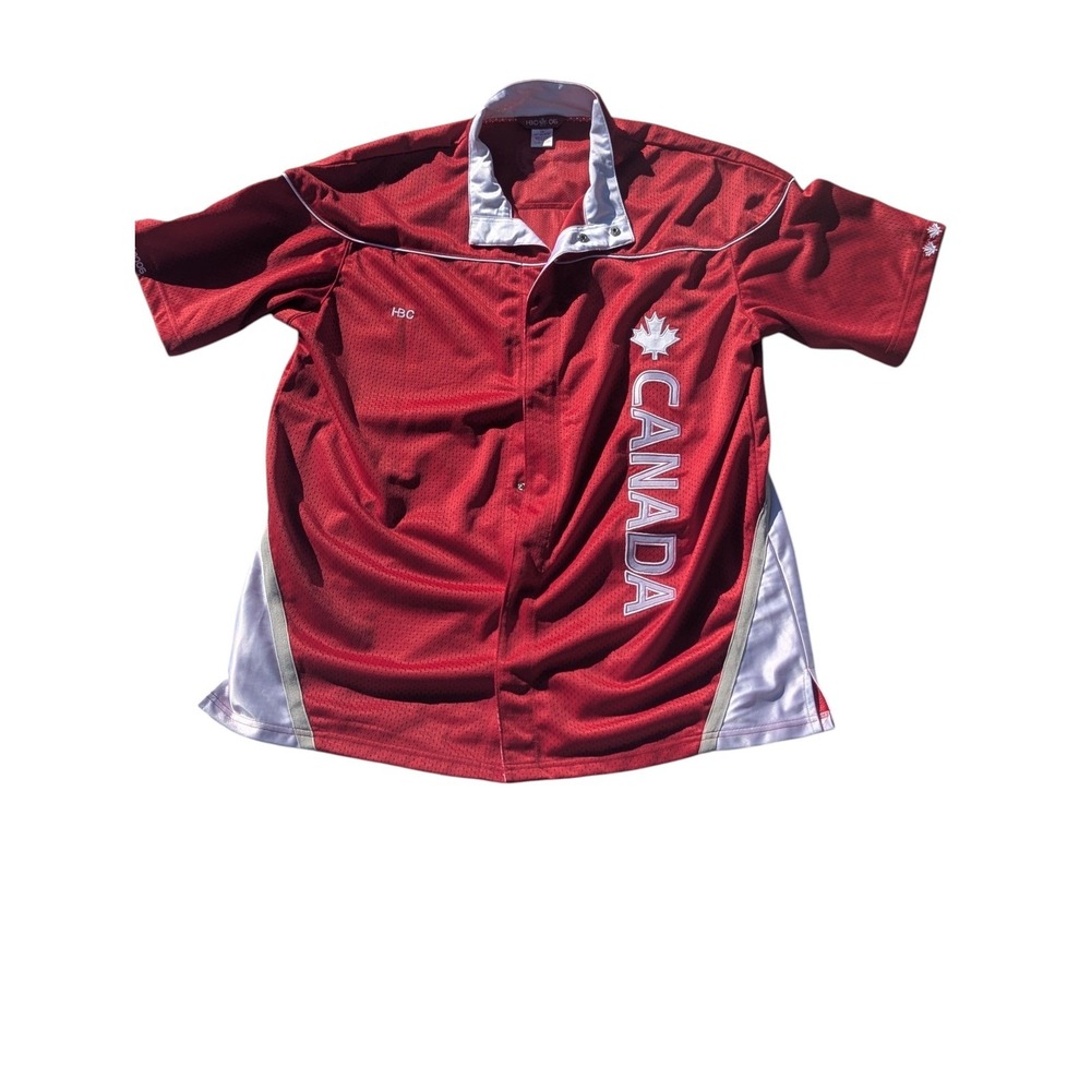 Canada Commonwealth Games Men's L Red Mesh Button Up Jersey Shirt